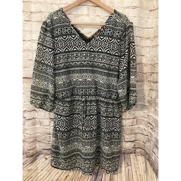 Speed Central Dress Womens 1X A Line Black Aztec Balloon Sleeve Lined Plus Size - Picture 1 of 13